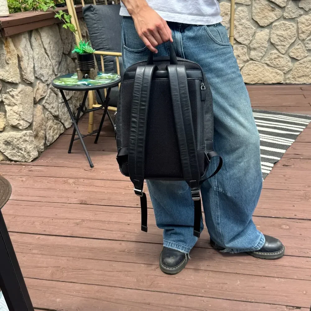 Black Monogram Michael Kors Leather Laptop Backpack